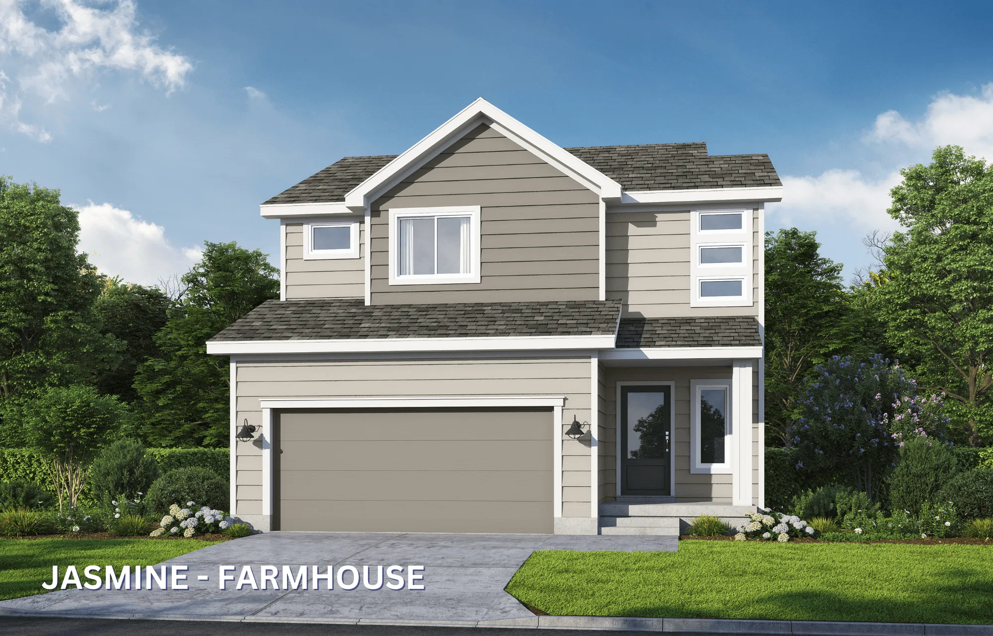 Jasmine Farmhouse 2 car garage Color Elevation