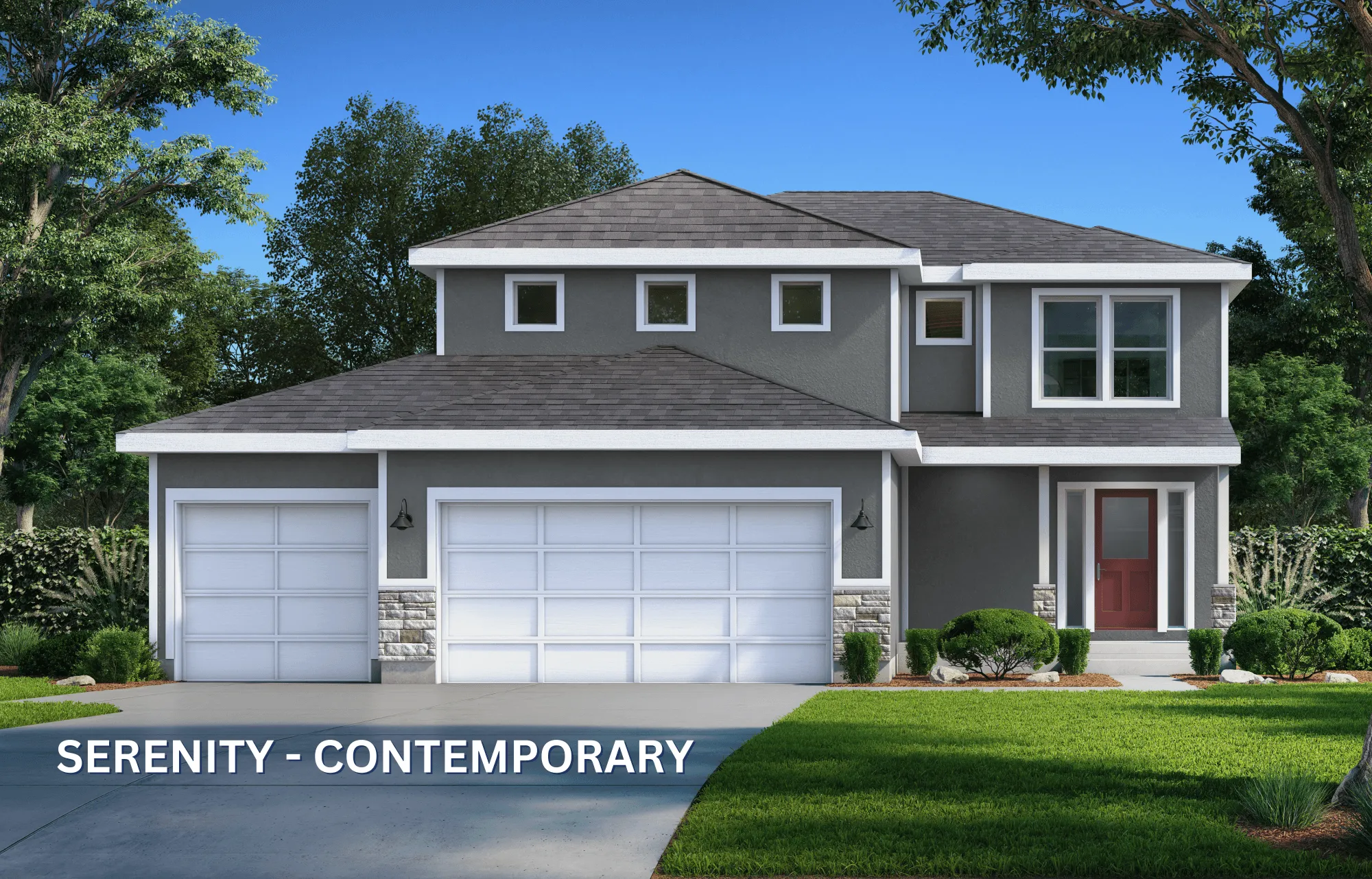 Serenity Contemporary 3 Car Garage Color Elevation